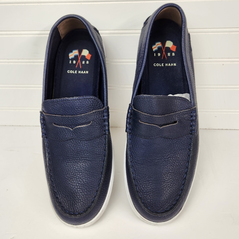 Cole Haan Grand OS Navy Blue Pebbled Leather Penny Loafers Shoes Mens Size 11